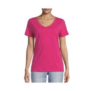 Time And Tru VNeck Relaxed Fit Tee Tshirt Womens Small PInk New